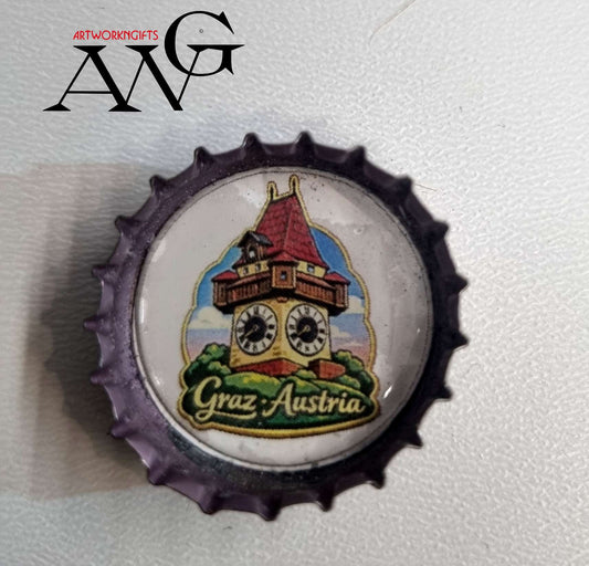 Graz Austria Uhrturm Handmade unique bottle cap fridge Magnet 25mm
