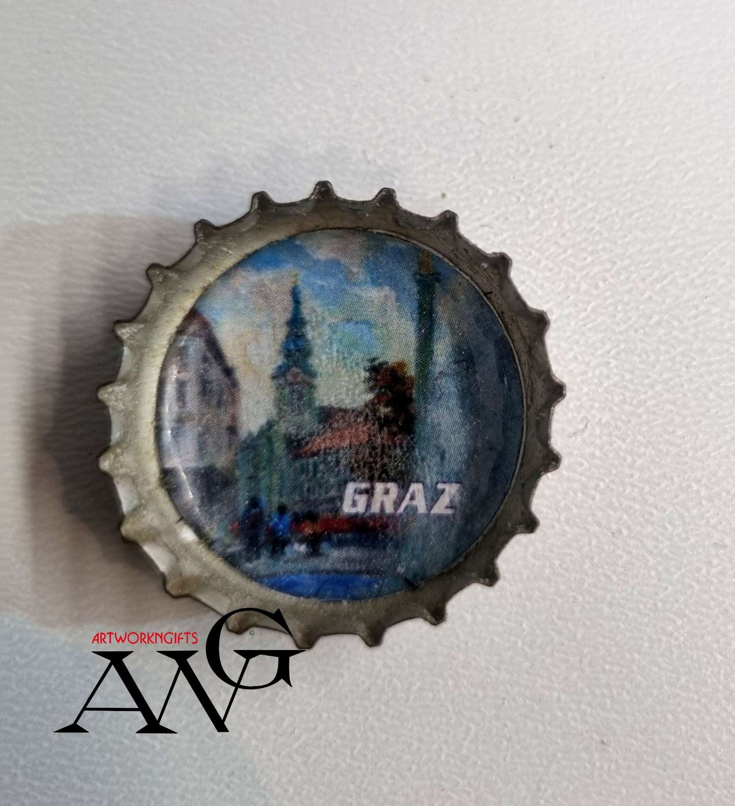 Graz Austria  Handmade unique bottle cap fridge Magnet 25mm