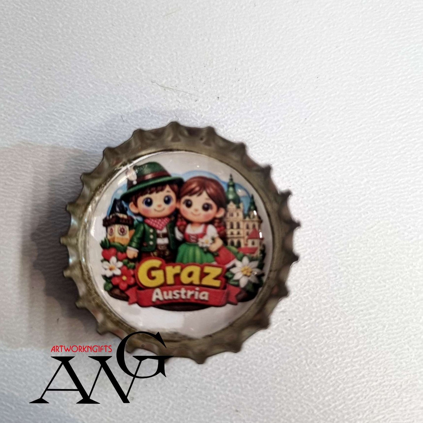 Graz Austria Uhrturm Handmade unique bottle cap fridge Magnet 25mm