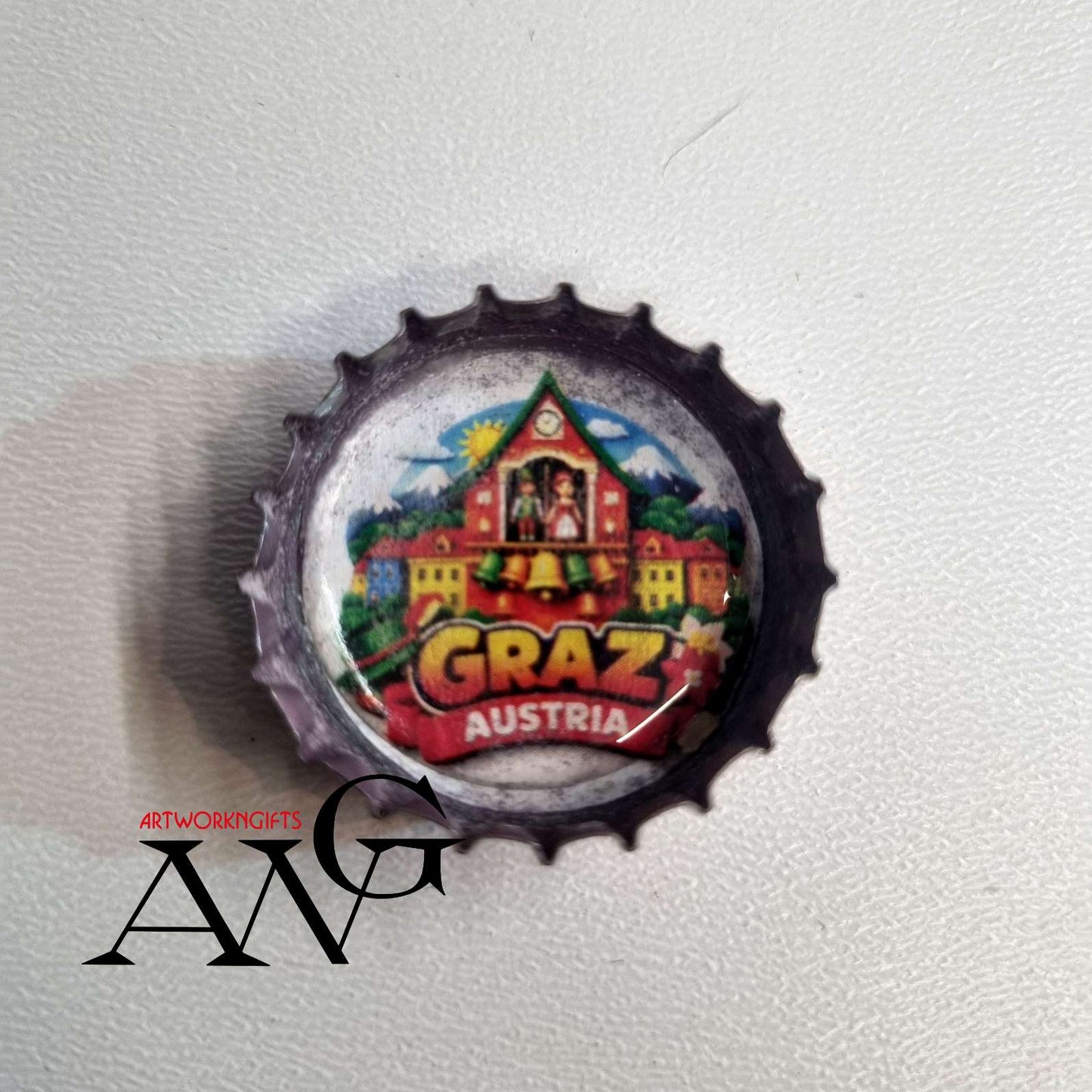 Graz Austria Handmade unique bottle cap fridge Magnet 25mm