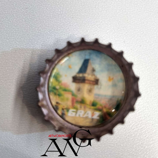 Graz Austria Uhrturm Handmade unique bottle cap fridge Magnet 25mm