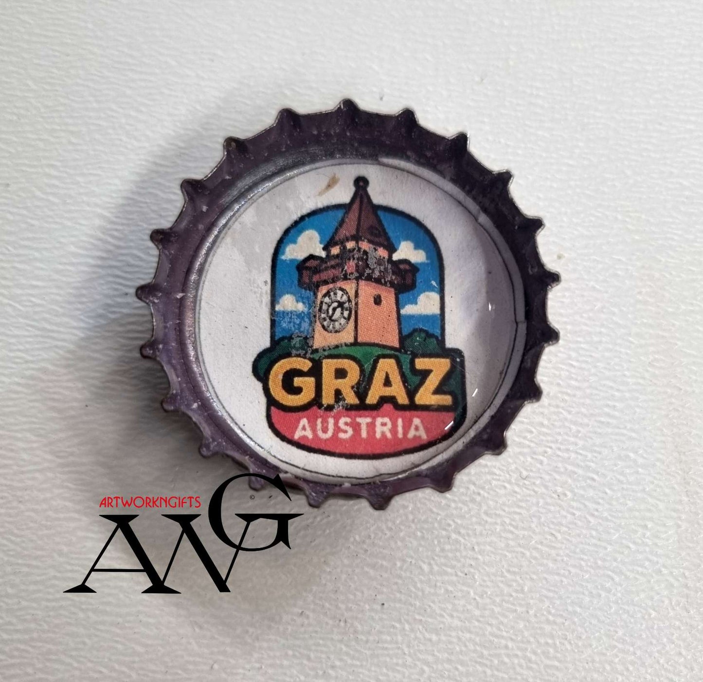 Graz Austria Uhrturm Handmade unique bottle cap fridge Magnet 25mm