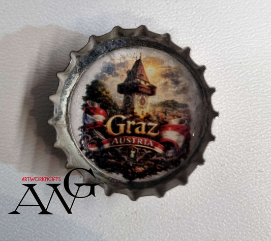 Graz Austria Uhrturm Handmade unique bottle cap fridge Magnet 25mm
