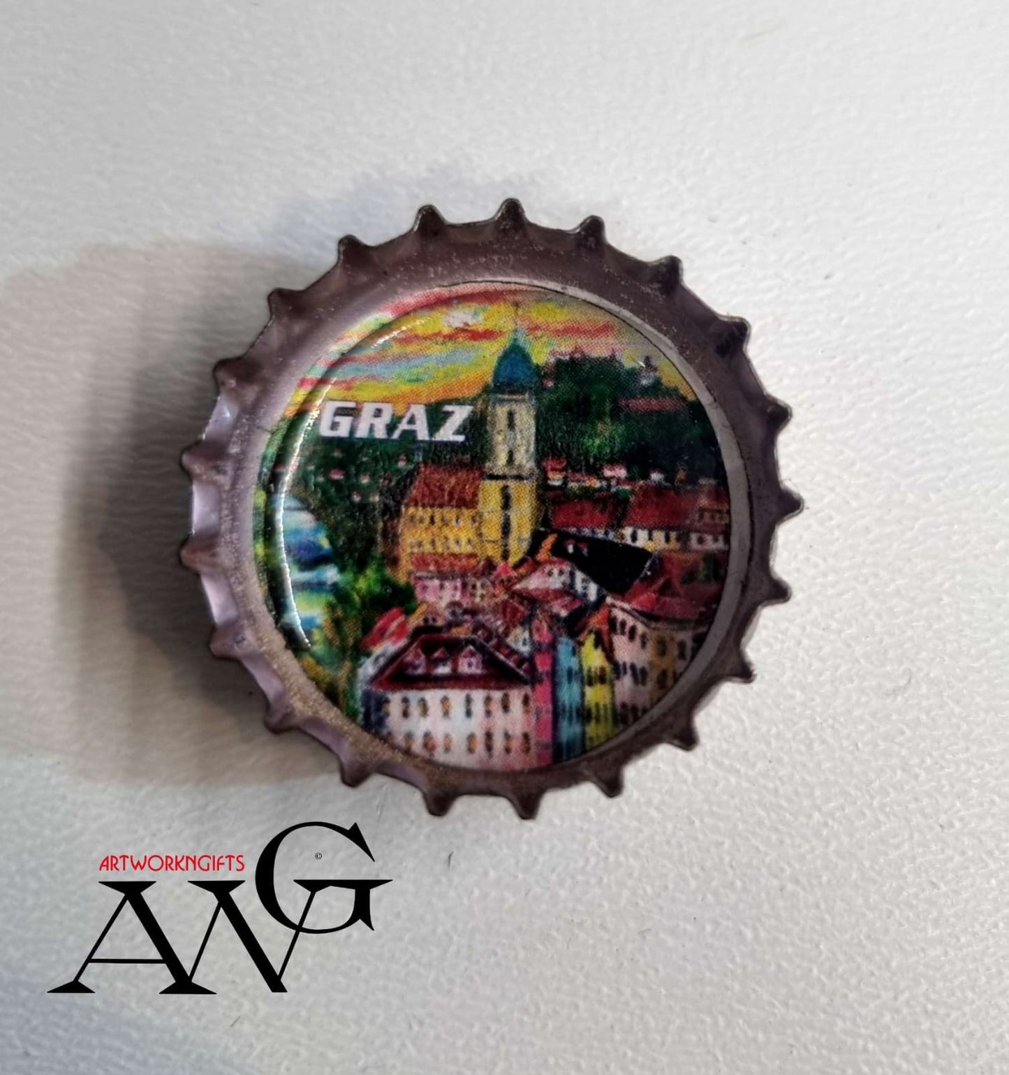 Graz Austria  Handmade unique bottle cap fridge Magnet 25mm