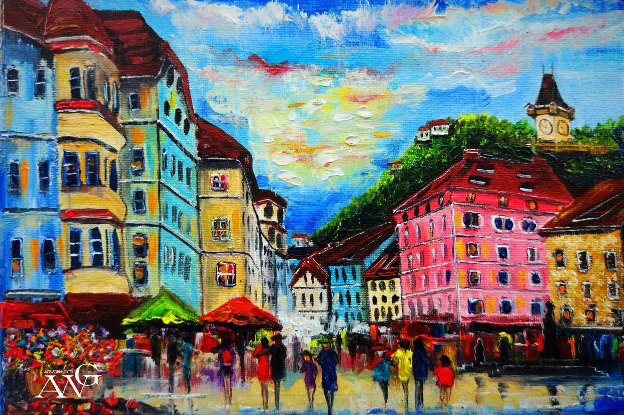 Graz Hauptplatz Nr 71 Handmade oil Painting