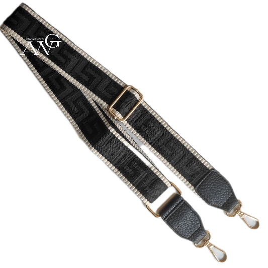 Handbag shoulder strap balck/ beig width 3.8 cm