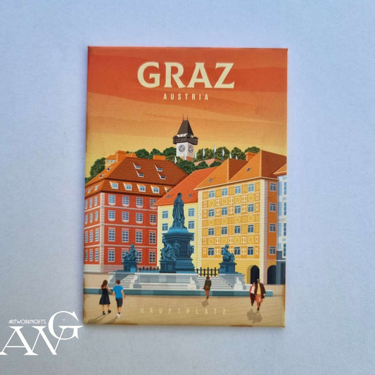 Tin magnet  Graz main square"Austria" , 90.2mm×64.5mm