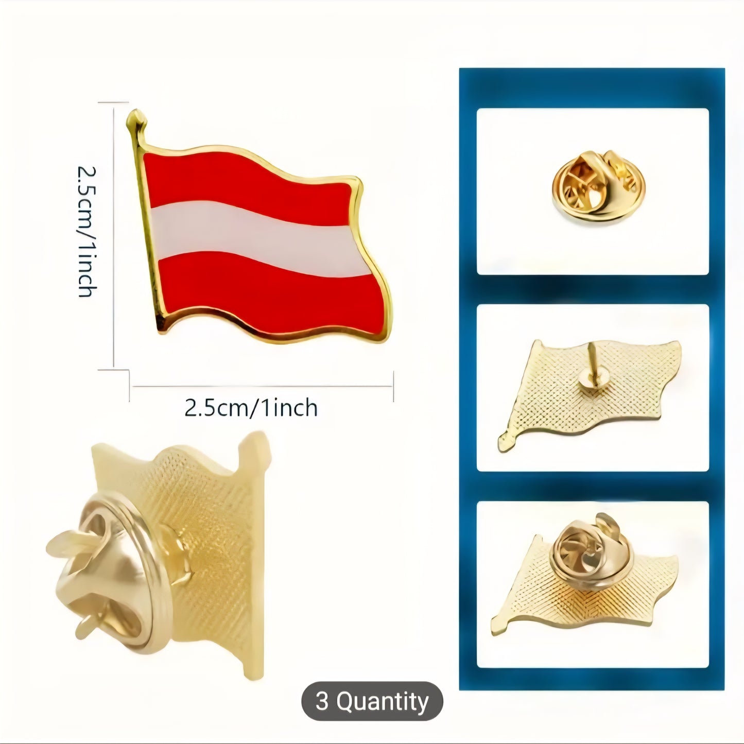 Austrian Flag Pins - Metal Brooches with Red, White