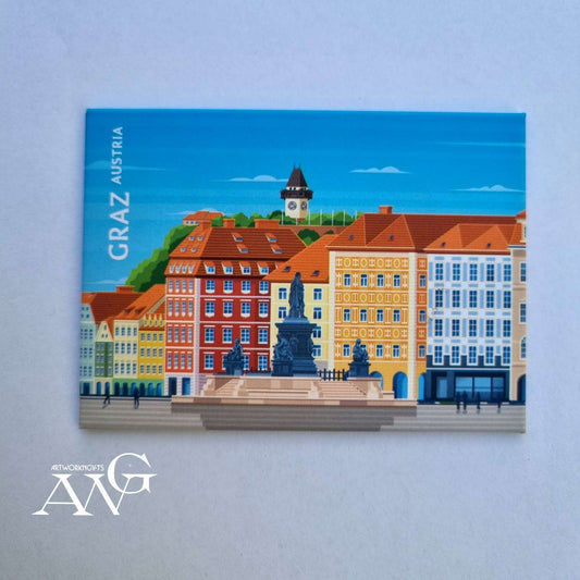 Tin magnet  Graz main square"Austria" , 90.2mm×64.5mm