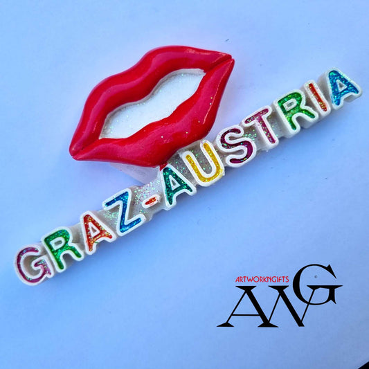 Graz Austria,, Red lips 👄,,3d fridge Magnet 126.4×47mm