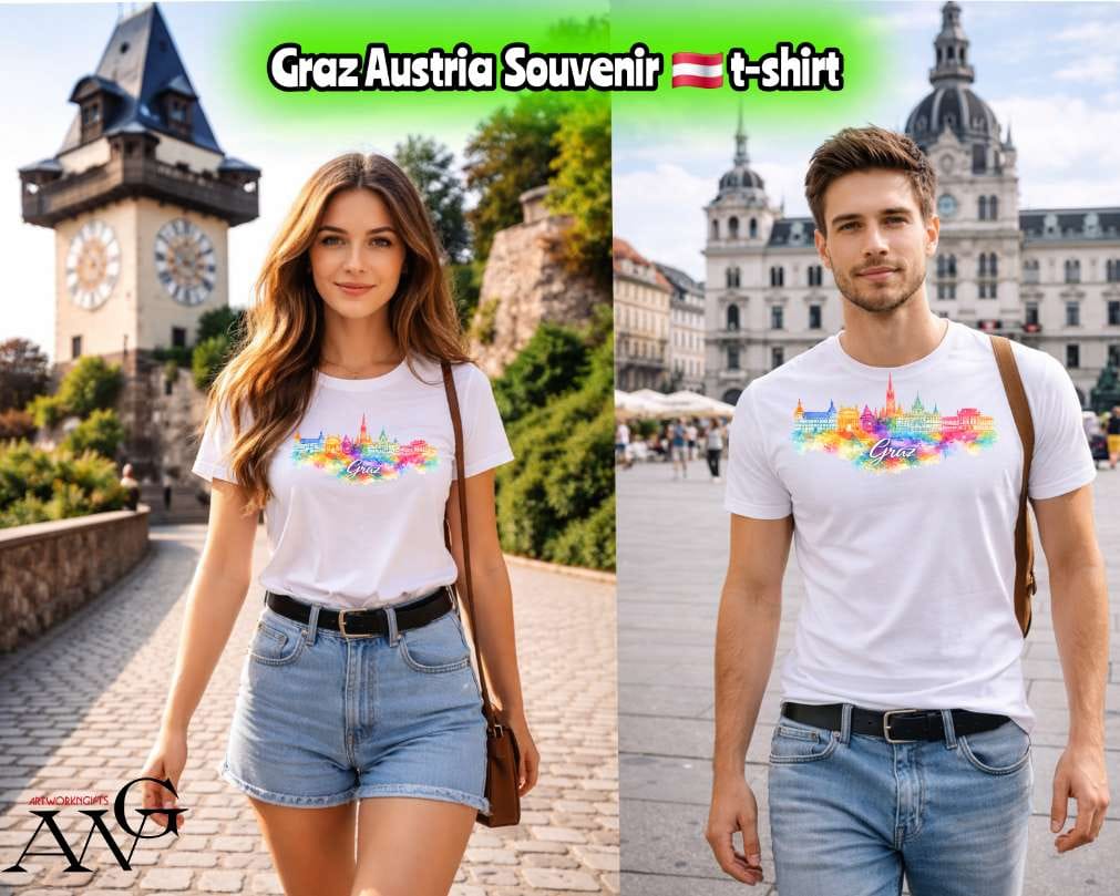 Graz Austria skyline souvenir t-shirt , Man & women  , 100% cotton,  size  S,M,L,XL,XXL