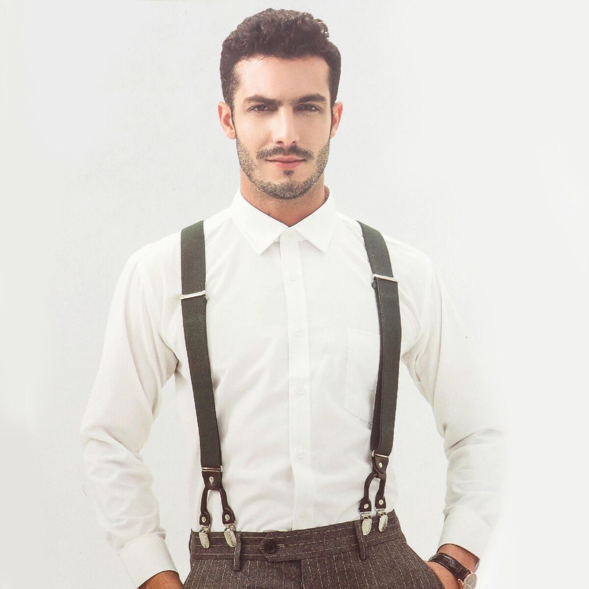 Unisex Adjustable Elastic Y-Back Suspenders With Strong Metal Clips For Men And Women .Black and white