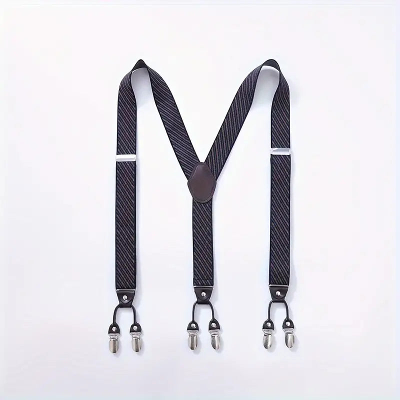 Unisex Adjustable Elastic Y-Back Suspenders With Strong Metal Clips For Men And Women .Black and white