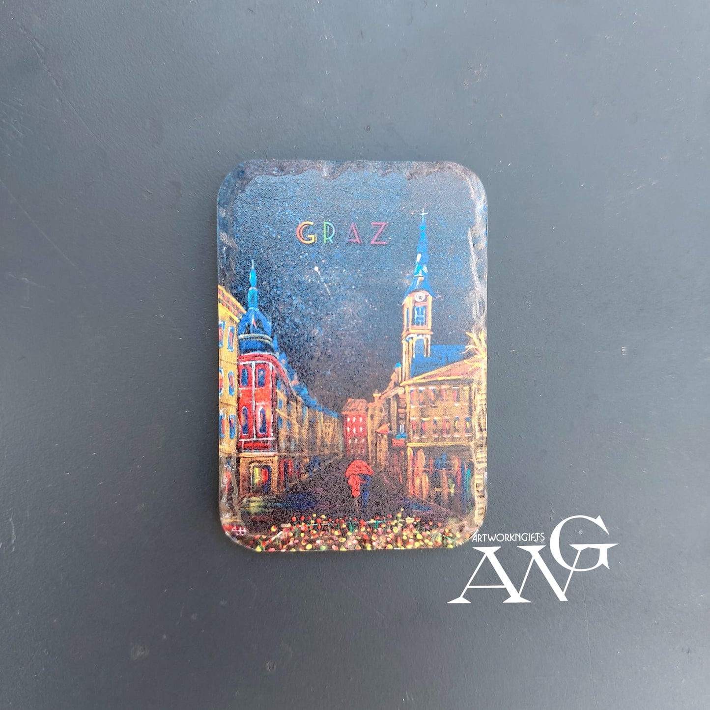 Graz Herrengasse in der Nacht fridge Magnet ceramic stone