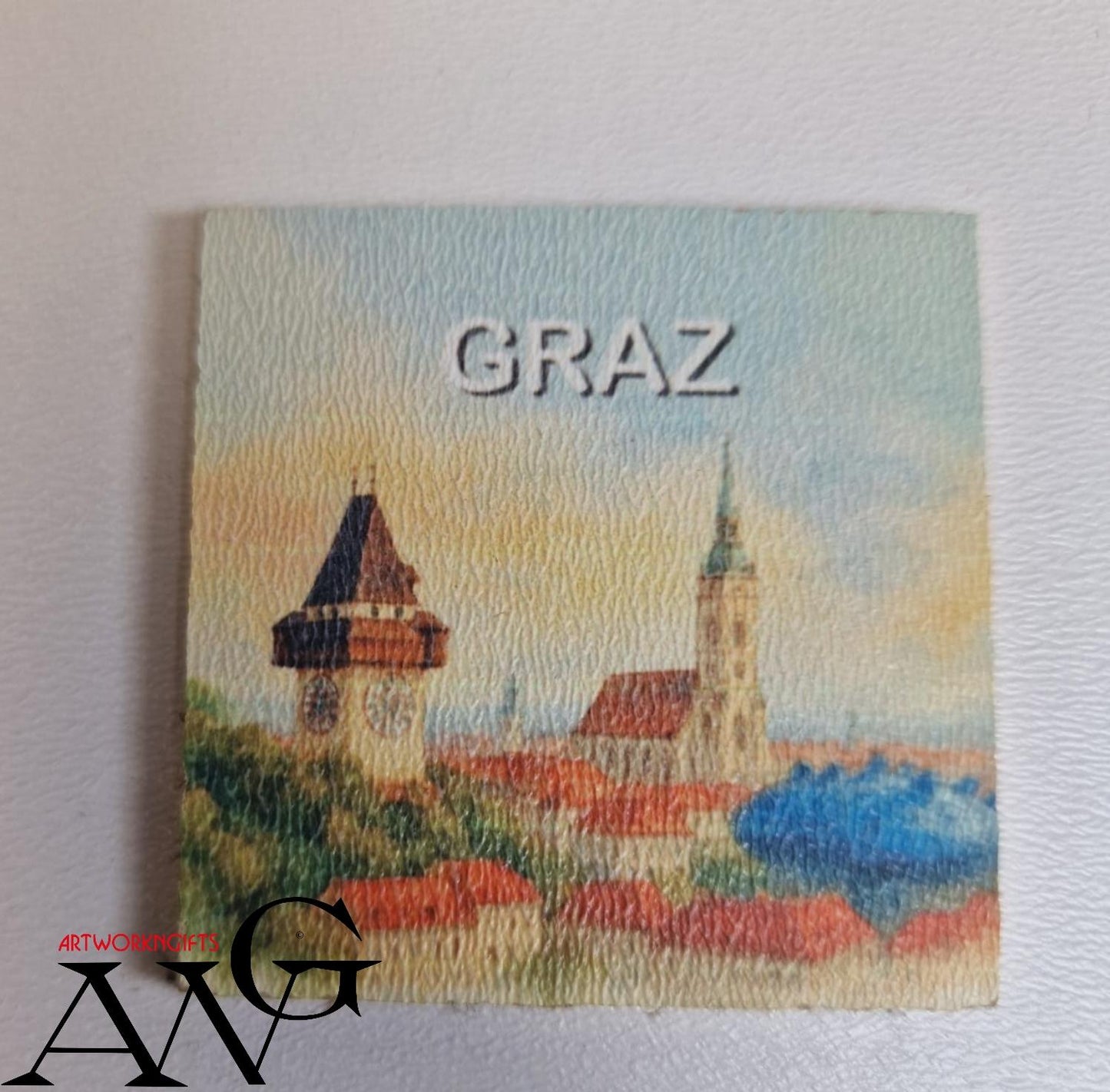 Graz Austria Handmade wooden fridge magnet 5×5 cm