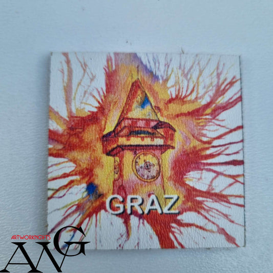 Graz Uhrturm Austria Handmade wooden fridge magnet 5×5 cm