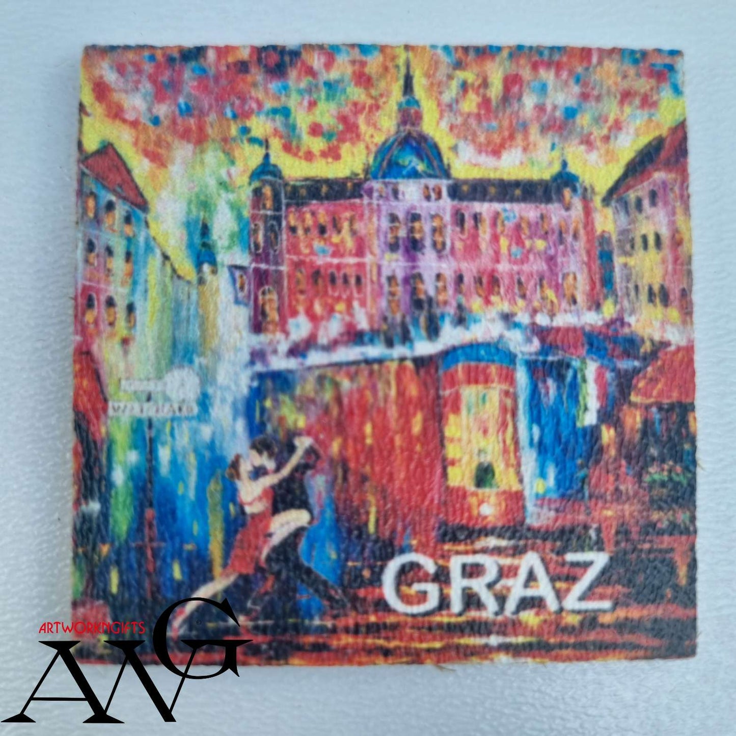 Graz Hauptplatz Austria Handmade wooden fridge magnet 5×5 cm