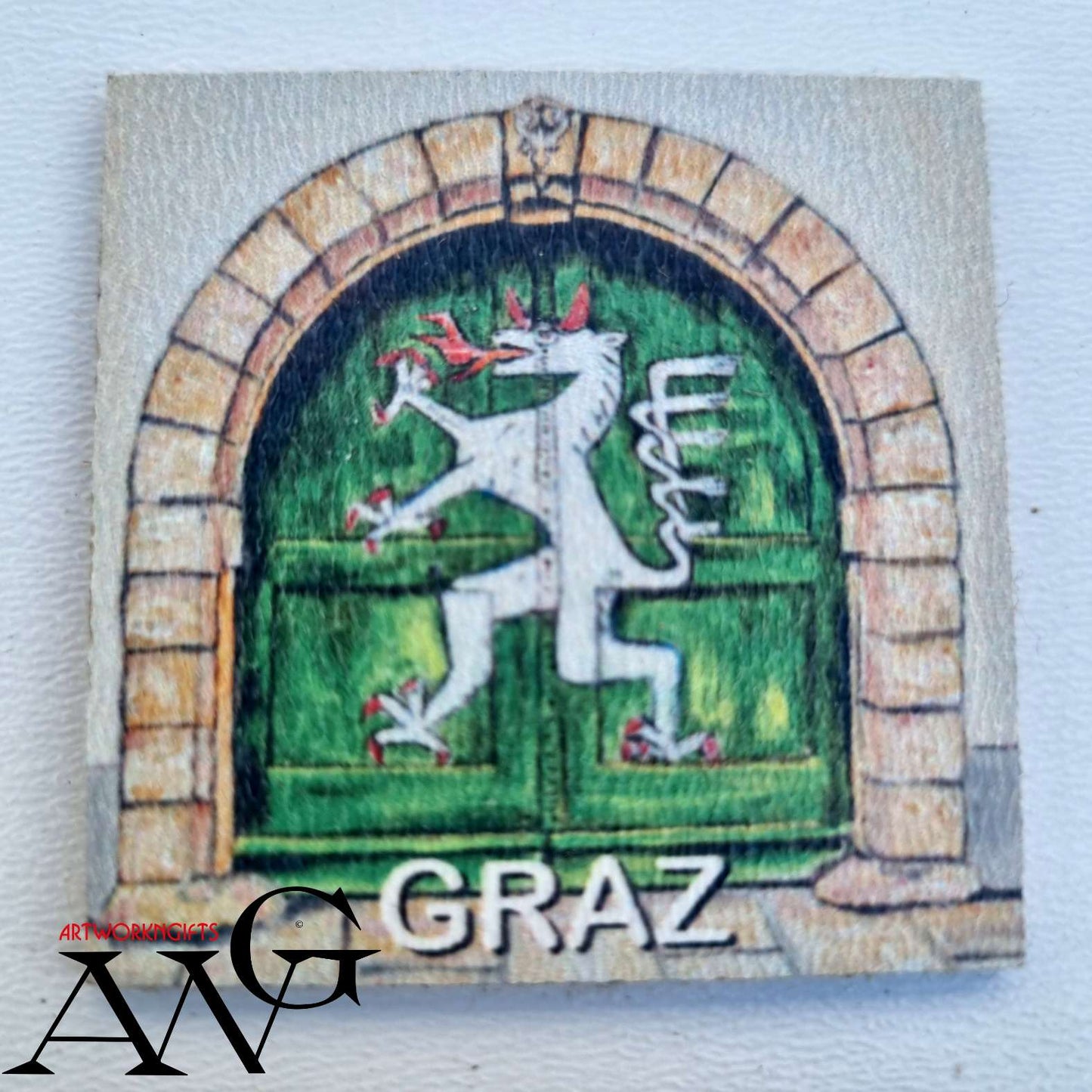 Graz Austria Steirisches landeswappen Handmade wooden fridge magnet 5×5 cm