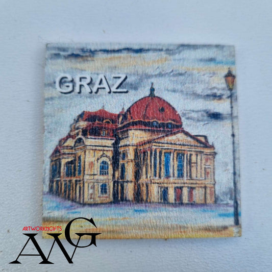Graz  Austria Opera Handmade wooden fridge magnet 5×5 cm