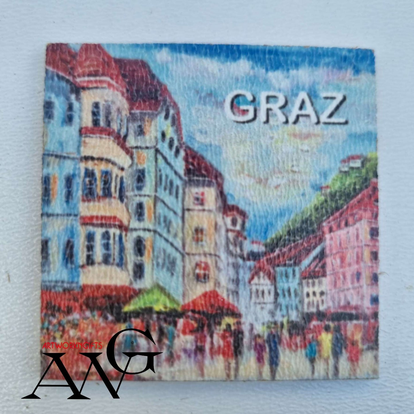 Graz Austria  Hauptplatz Handmade wooden fridge magnet 5×5 cm