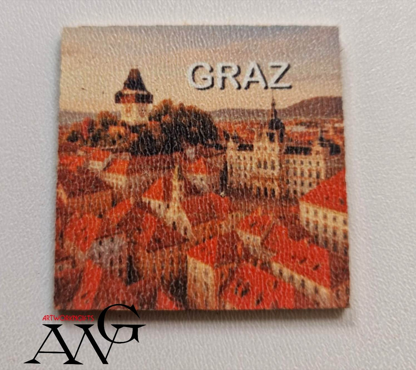 Graz Austria  Handmade wooden fridge magnet 5×5 cm