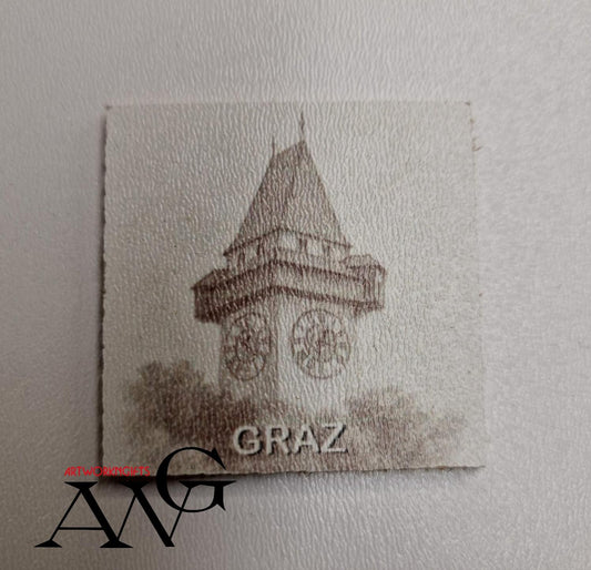 Graz Austria  Uhrturm Handmade wooden fridge magnet 5×5 cm