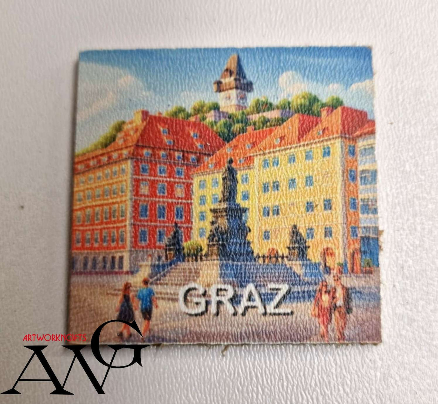 Graz Hauptplatz Austria Handmade wooden fridge magnet 5×5 cm