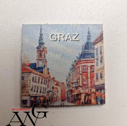 Graz Austria Herrengasse Handmade wooden fridge magnet 5×5 cm