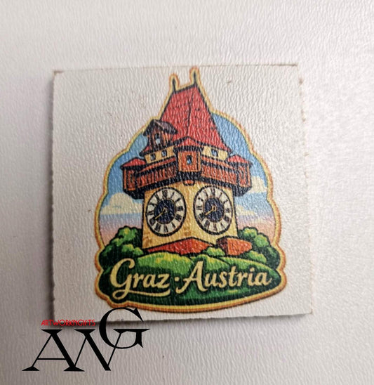 Graz Austria  Uhrturm Handmade wooden fridge magnet 5×5 cm