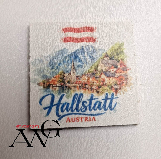Hallstatt Austria Handmade wooden fridge magnet 5×5 cm