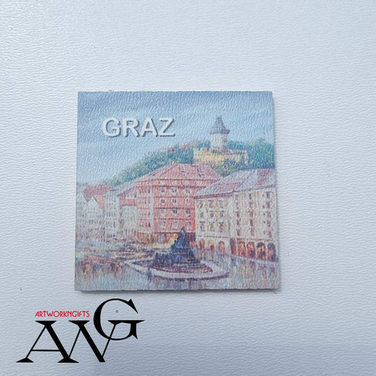Graz Hauptplatz Austria Handmade wooden fridge magnet 5×5 cm