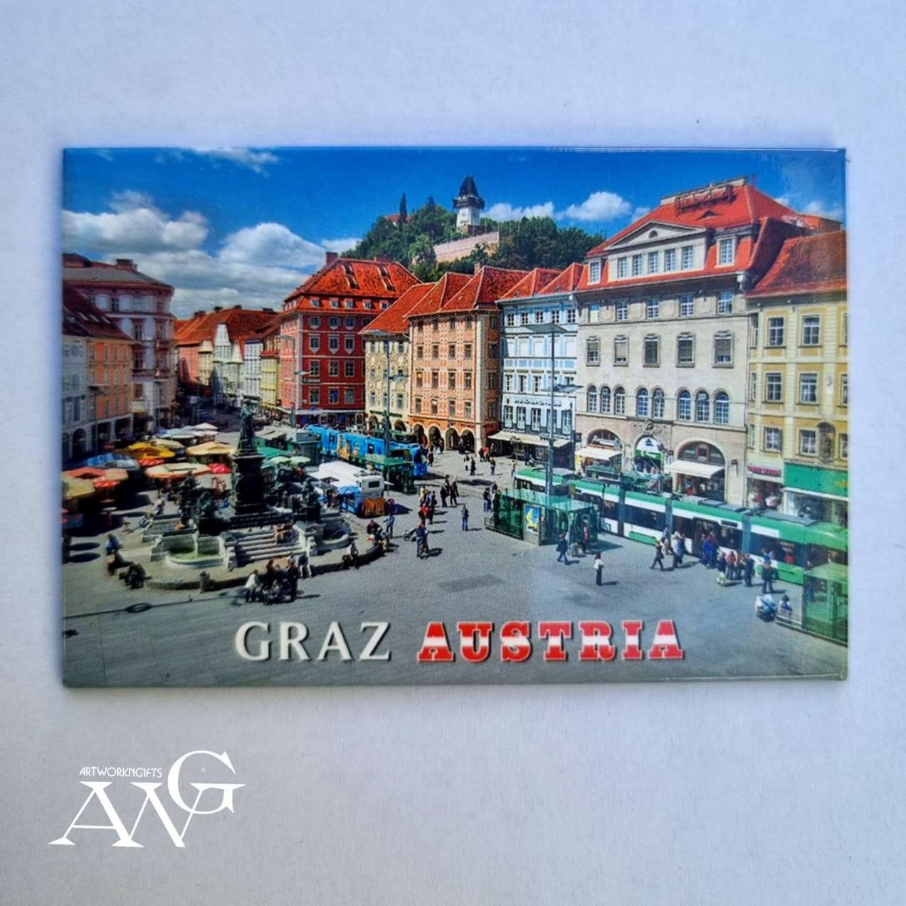 Tin magnet  Graz main square"Austria" , 78.6mm×53.7mm