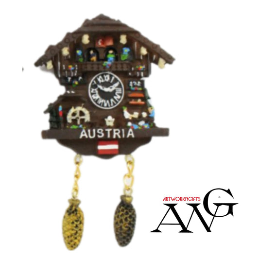 Magnet Kuckucksuhr "Austria" mit Zapfenpendel H: 11cm 3fach sortiert