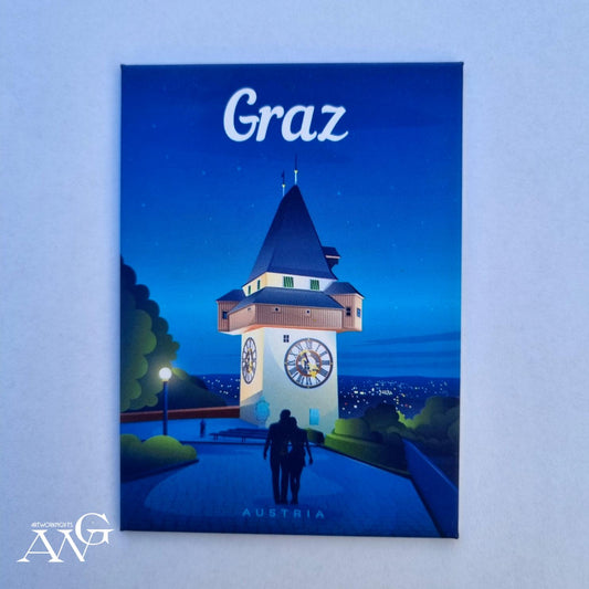 Tin magnet "Austria" Graz with Romantic couple, 90.2mm×64.5mm