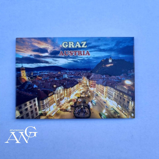 Tin magnet  Graz "Austria above the rooftops 78.6mm×53.7mm