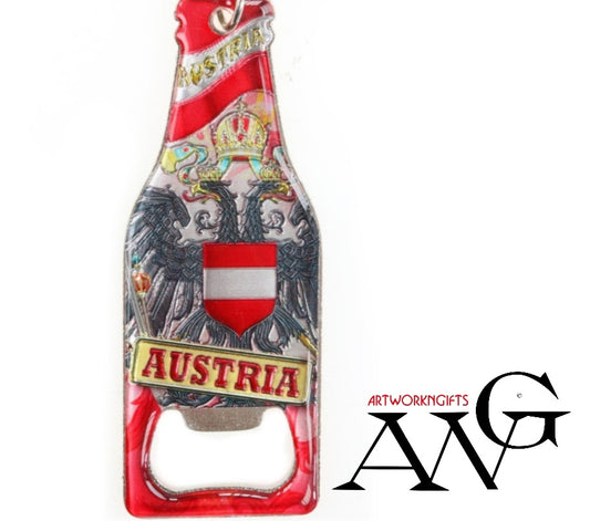 Magnet Flaschenöffner "Austria" silber geprägt und glitzernd, 11,5*3cm