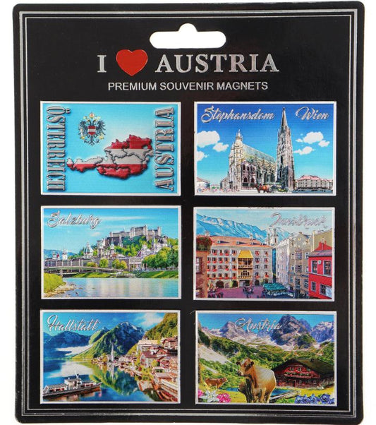 6er Set Magnete "Austria" silber-geprägt und glitzernd, 4*6cm