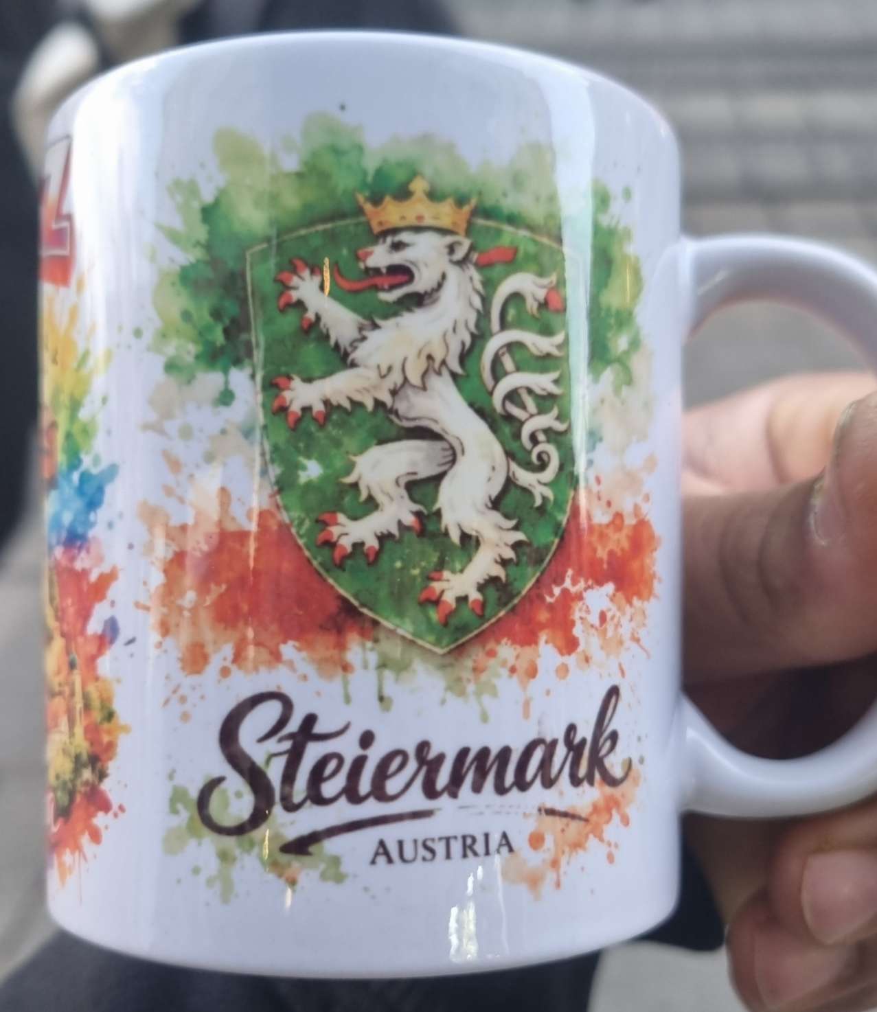 Graz Austria Souvenir Coffee mugs with watercolours uhrturm, Austrian coat of arms, Styria coat of arms  3 in one's