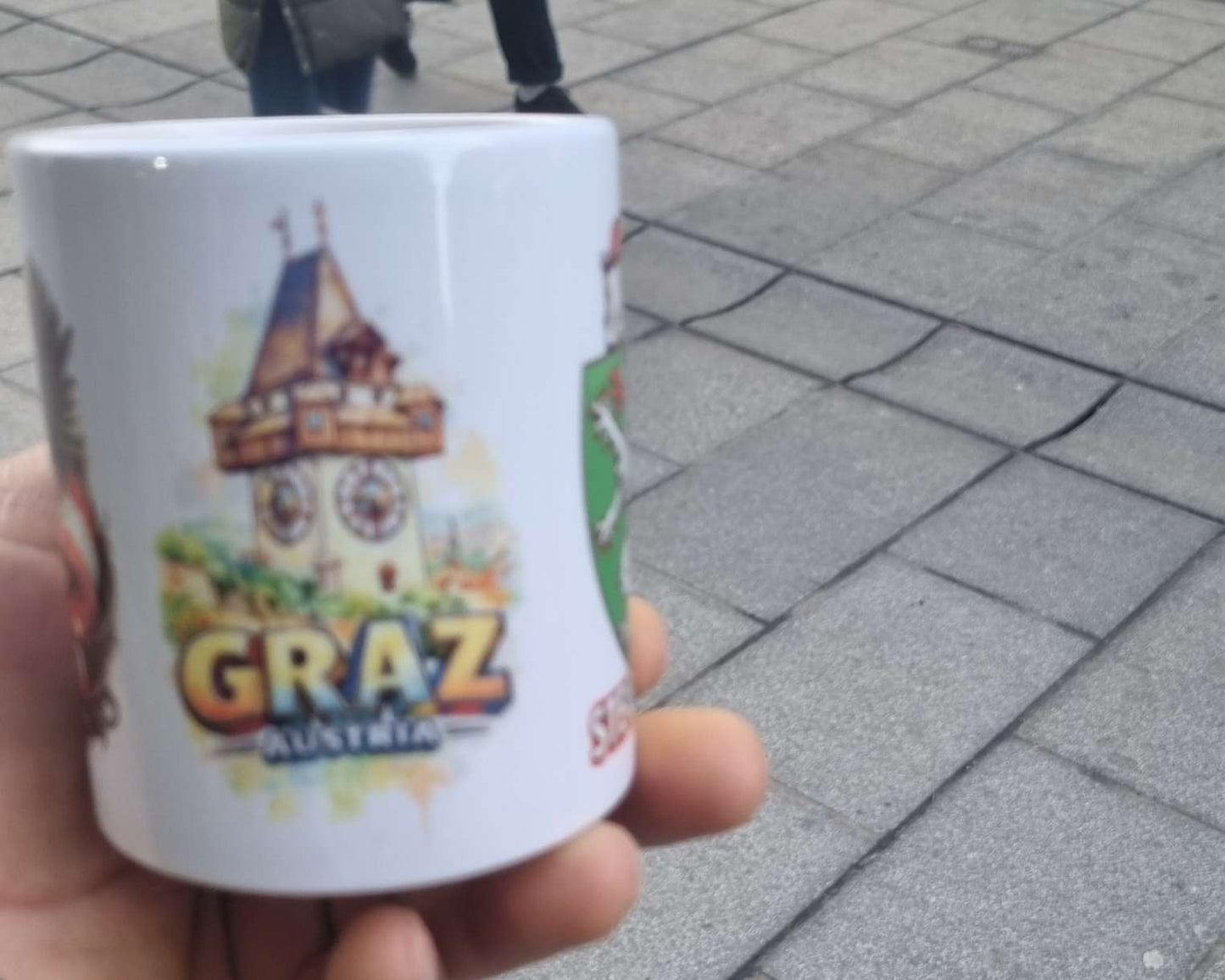 Graz Austria Souvenir Coffee mugs with watercolours uhrturm, Austrian coat of arms, Styria coat of arms  3 in one's