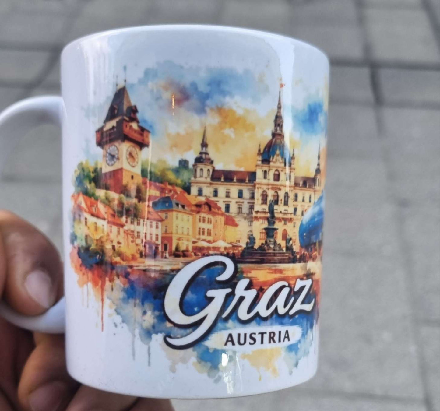 Graz Austria Souvenir Coffee mugs with  uhrturm