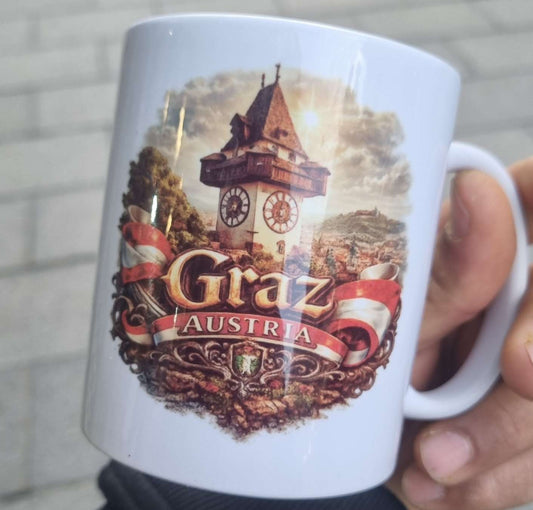 GRAZ Austria Souvenir Mug's with  Uhrturm,Mozart,Sisi 3in one's