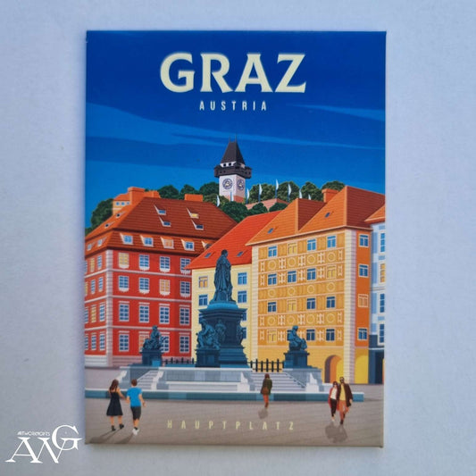 Tin magnet  Graz main square"Austria" , 90.2mm×64.5mm