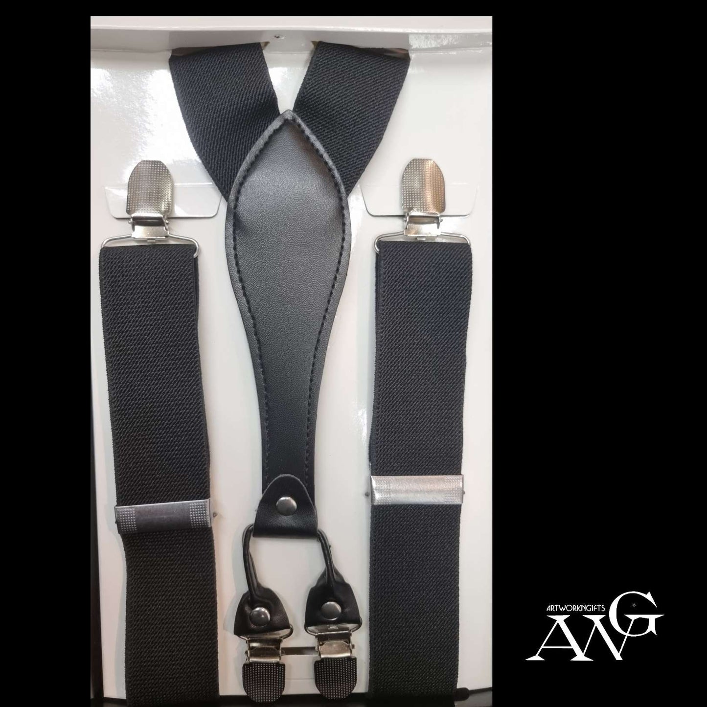 Black Unisex Adjustable Elastic Y-Back Suspenders With Strong Metal Clips For Men And Women