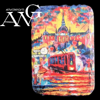 GRAZ Hauptplatz .Verliebte bei der Weikhard.Uhr2 fridge Magnet ceramic stone