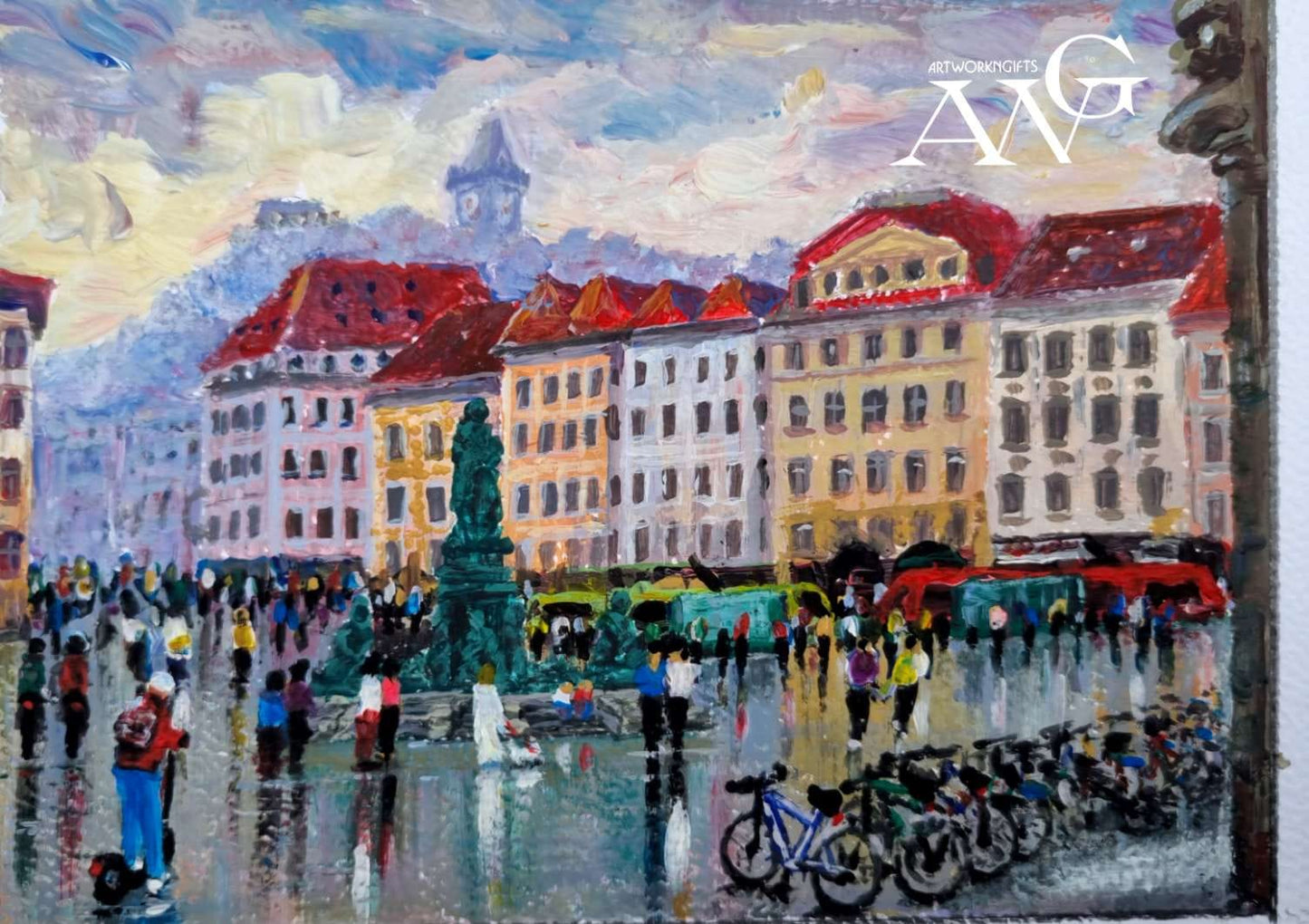 Graz Austria main square with a view of the clock tower 20 Watercolor painting on paper