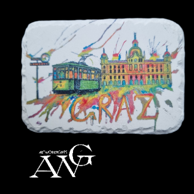 GRAZ Hauptplatz mit  fridge Magnet ceramic stone