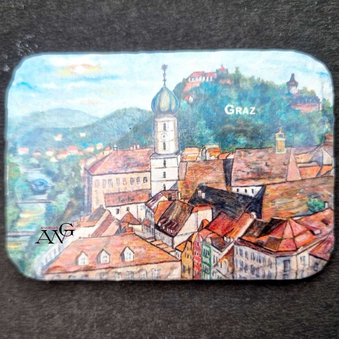 Graz . Blick auf Schlossberg fridge Magnet ceramic stone