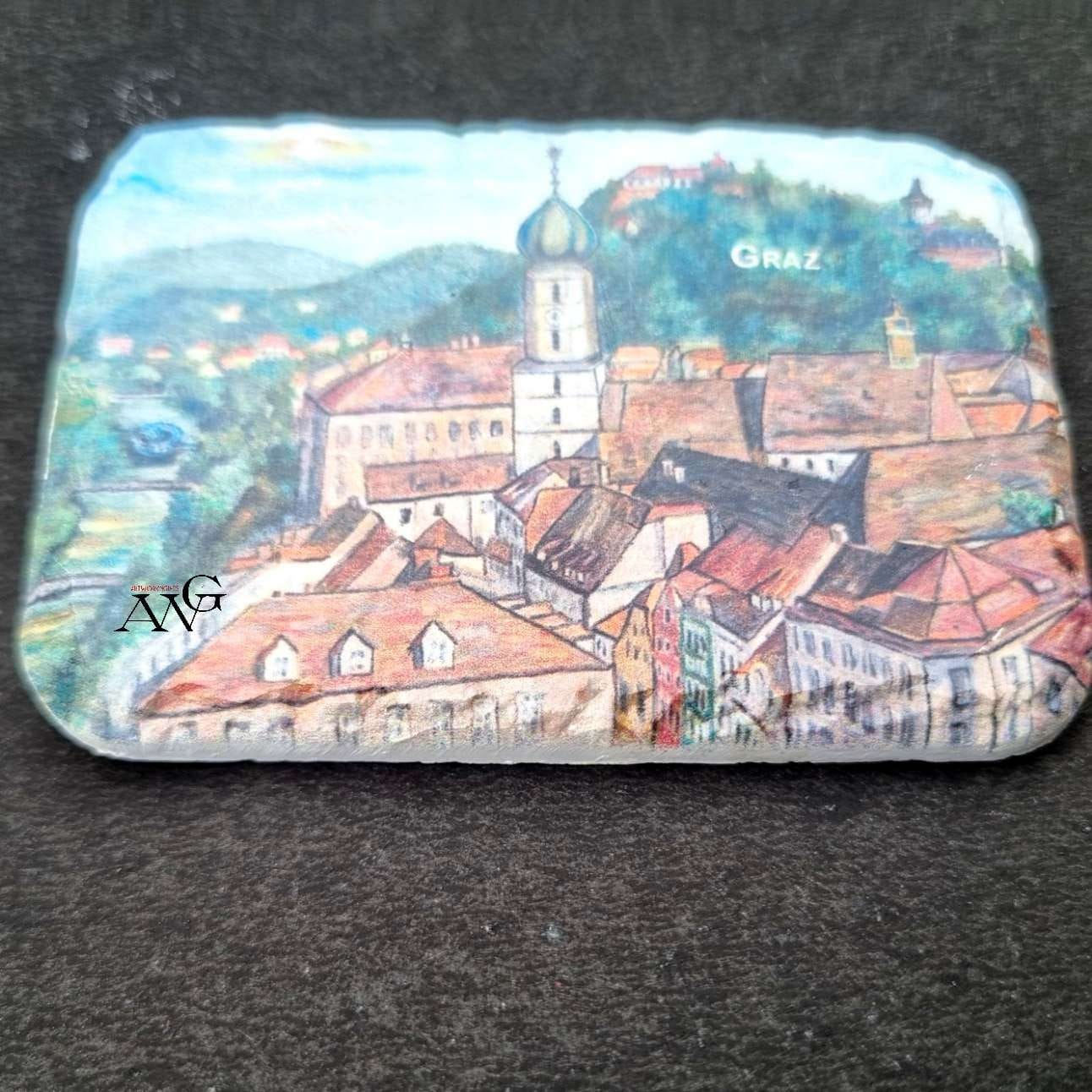 Graz . Blick auf Schlossberg fridge Magnet ceramic stone