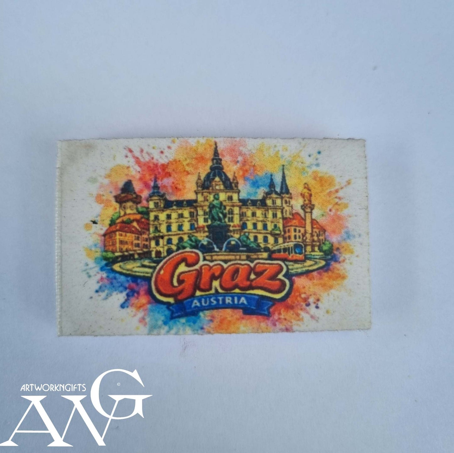 Handgefertigtes österreichisches Souvenir: Graz Hauptplatz, Urtum.. PVC-, Kühlschrankmagnet -HD-UV-Bilder, wasserfest, Größe 44,2 x 27,2 x 3 mm