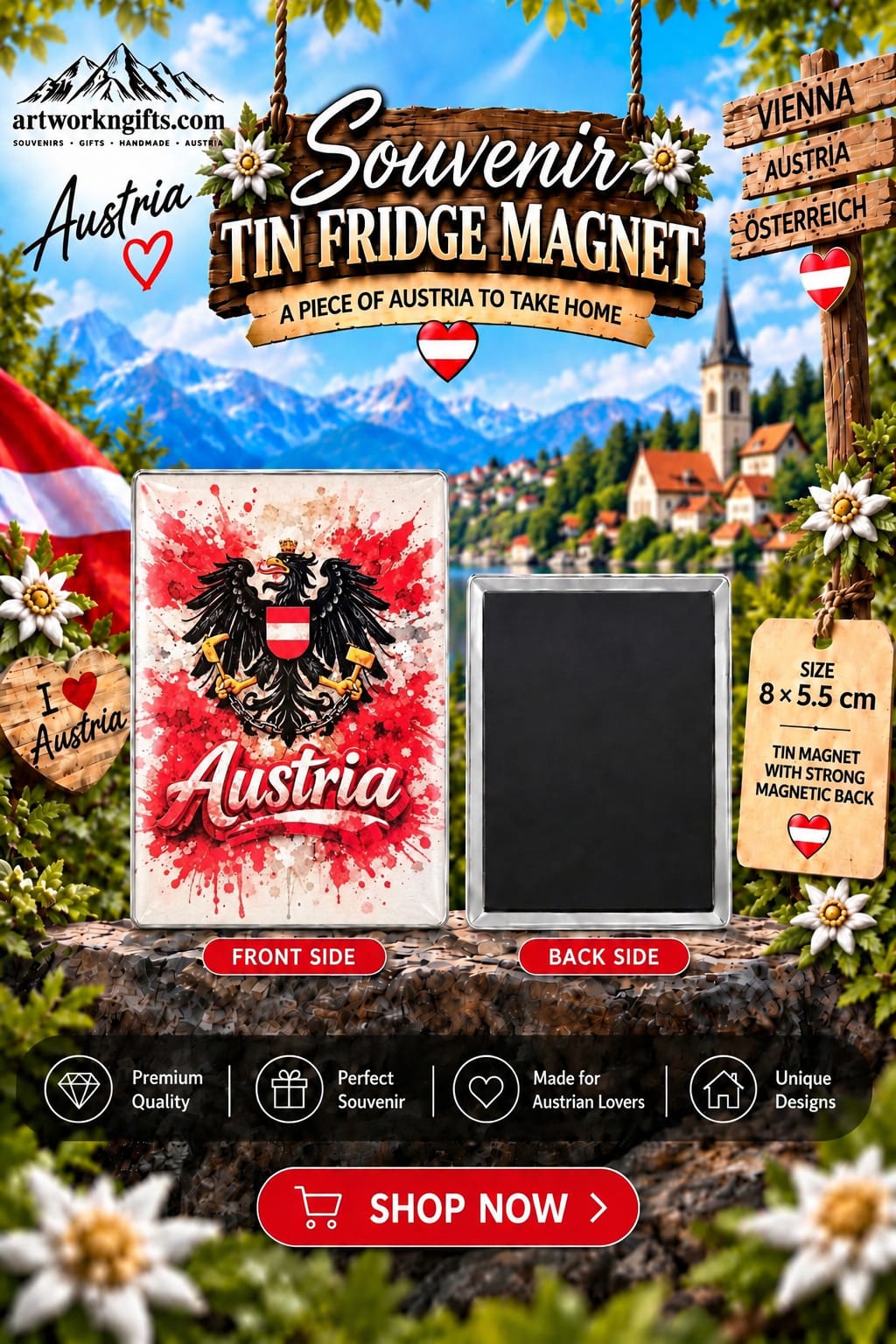 Graz Austria Tin Fridge Magnet – 8 × 5.5 cm | 20 Different Designs